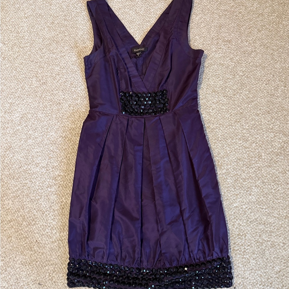 bebe Deep Purple Mini Dress with Black Sequin Accents